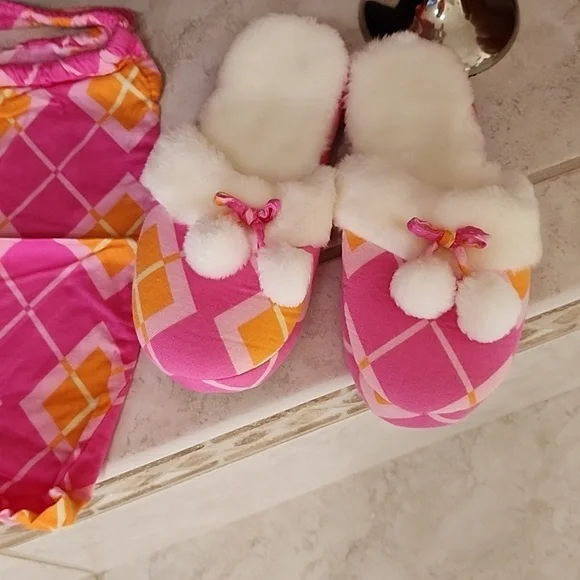 🧡🩷 VICTORIA'S SECRET Flannel Pink/Orange ARGYLE Pajama Set 🩷🧡